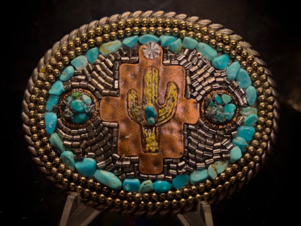 New Handmade Copper Cactus Belt Buckle with Genuine Turquoise
